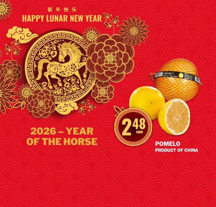 Happy Luna New Year - 2026 - year of the horse - Pomelo Product of China - Holiday or Hereford Luncheon Meat Maple Leaf Flakes - Money Tree