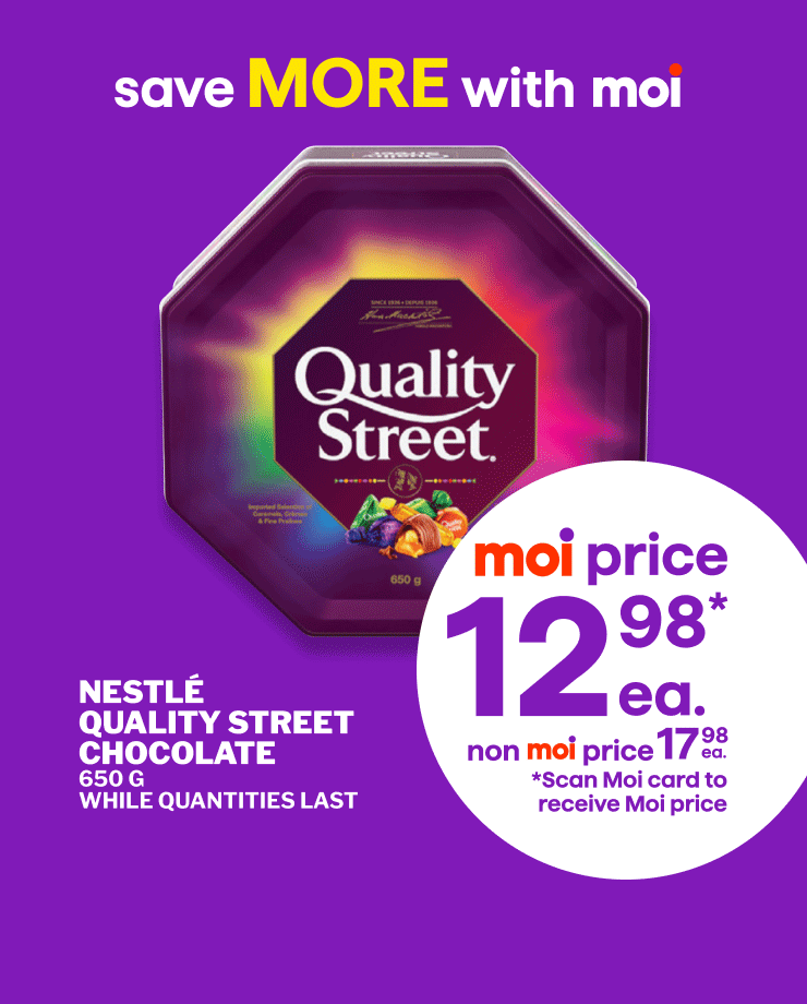 Save More with Moi on Nestlé Quality Street Chocolate or Brar's Pure Desi Ghee.