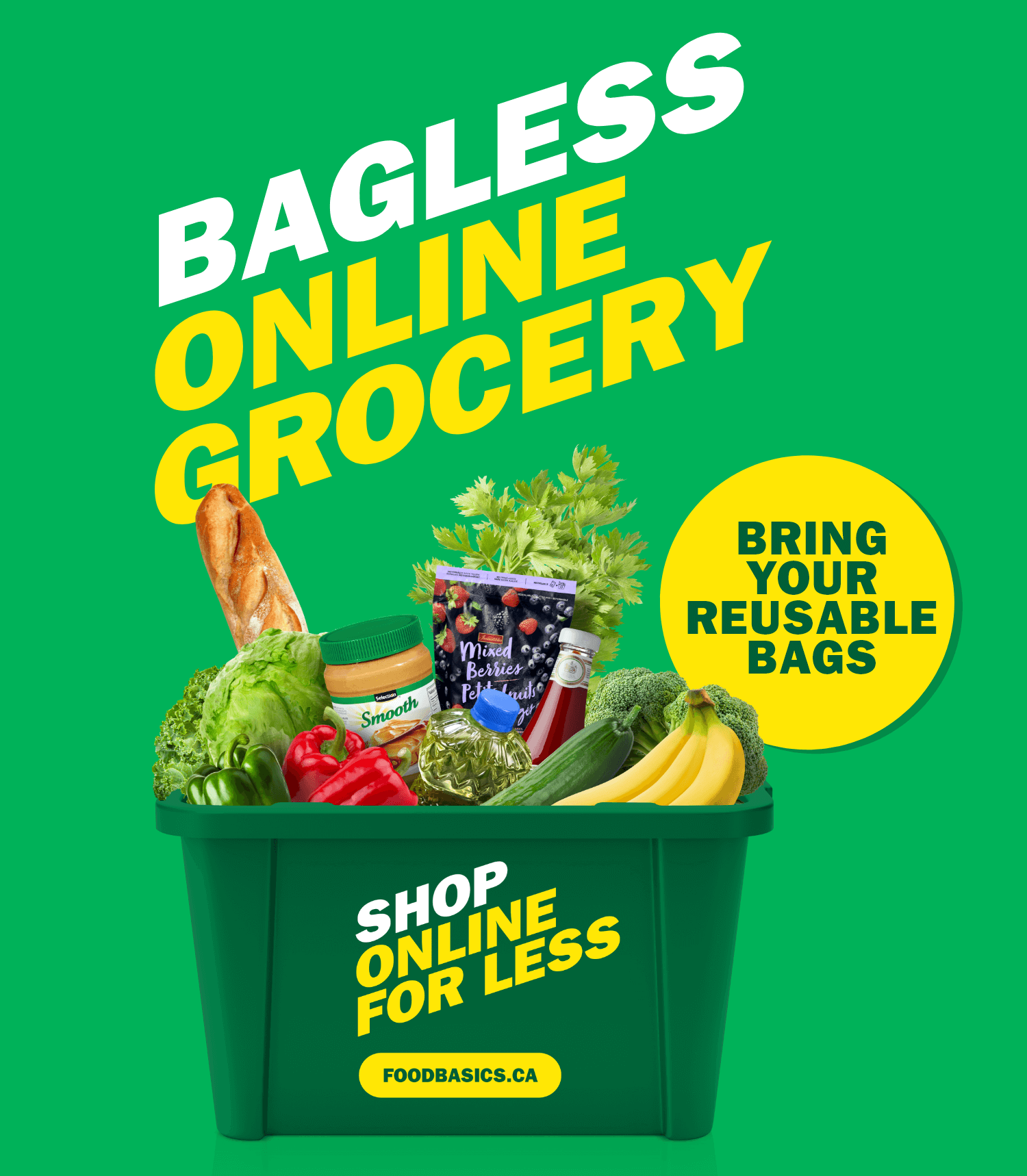 Food Basics, Bagless Online Grocery, effortless and bag-free shopping